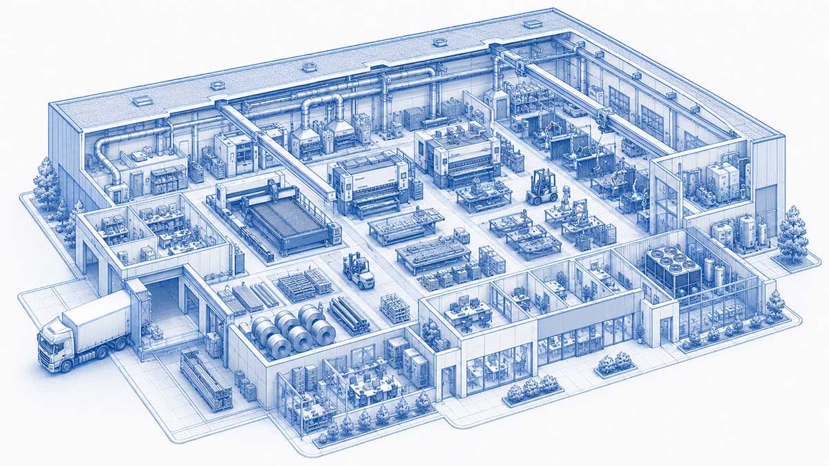 Querschnittsgrafik einer Metallverarbeitung als Beispiel für förderfähige Energieeffizienzmaßnahmen