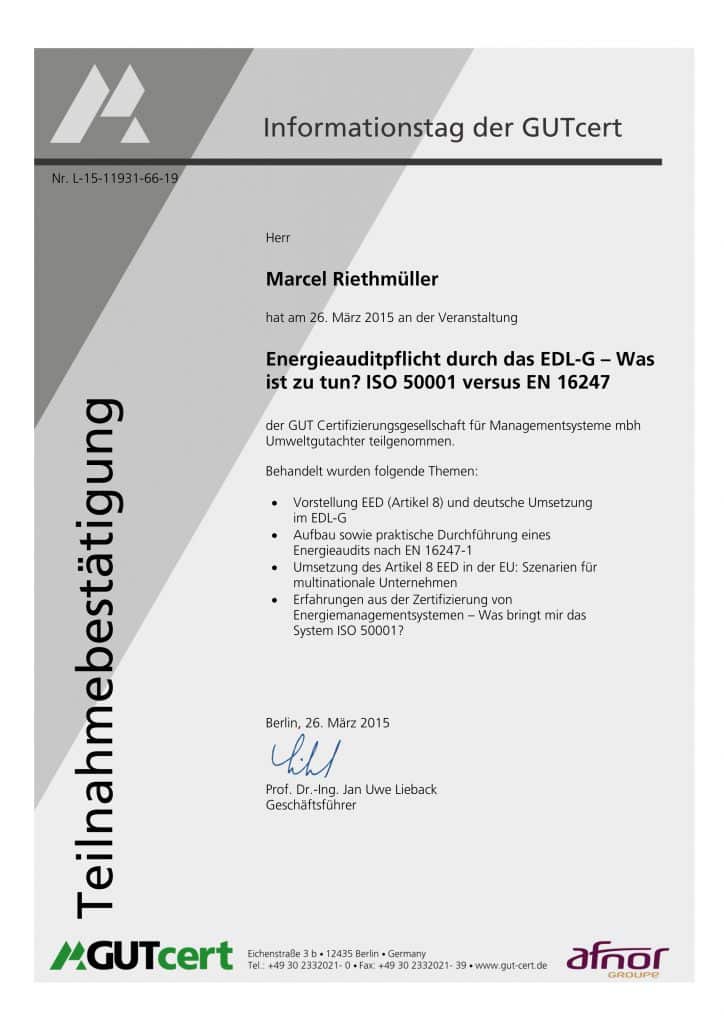 Energieaudit 16247-1 und Energieauditor Marcel Riethmüller Erfahrungsaustausch für Energieaudit